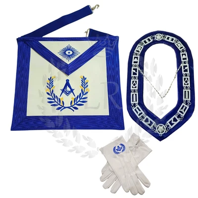 Masonic Regalia Blue Lodge Junior Deacon Faux Leather Apron Set Embroidered - Image 1 of 4