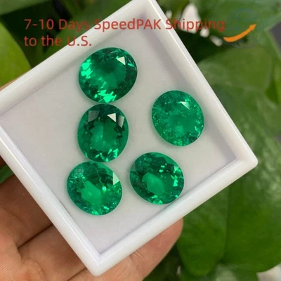 Lab Grown Columbia Emeralds Oval Cut Gemstone VVS1 for DIY Jewelry Making AGL - Image 1 of 4