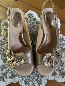 BOC Born of Concept Sz 8/39 Wedges Gold Leather Litzy Slingback Wedge Shoes - Picture 1 of 14