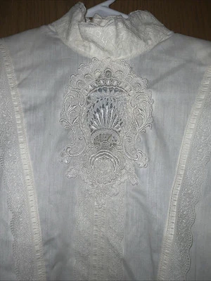 Vtg Gunne Sax Blouse Ivory Lace shirt top Sz 3 Poly Cotton CottageCore - Image 1 of 4