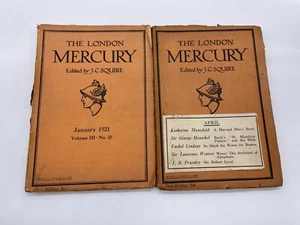 (2) ISSUES "THE LONDON MERCURY" J.C. SQUIRE JANUARY 1921 & APRIL 1923 MAGAZINE - Foto 1 di 2
