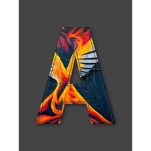 Letter A Phoenix Rising Orange Decorative Graffiti Initial Huge Art Poster Print - Bild 1 von 5