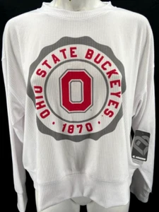 NEW Ohio State Buckeyes Colosseum White Ribbed Crew Neck LS Shirt Women's M - Picture 1 of 8