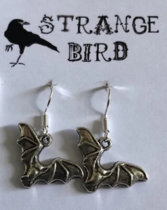 Going batty earring silver bat bats goth emo halloween - Picture 1 of 5