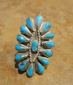 LARGE Vintage Zuni Sterling Teardrop Petit Point Turquoise Cluster Ring   10.25 - Picture 1 of 10