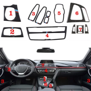12pcs/Set Real Carbon Fiber Interior Trim Decor Cover For BMW 3 4 Series F30 F34 - Picture 1 of 12
