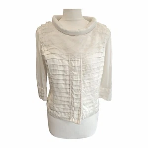 Women's Couture Ivory Silk & Chiffon Pintuck Blouse  36" Hand Crafted - Picture 1 of 7