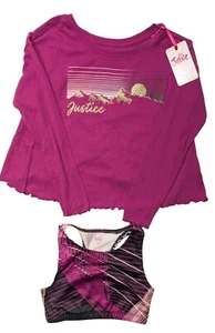 Girls Youth Justice 2-Fer Fly Away Long Sleeve Shirt with Sports Bra Size M/10 - Picture 1 of 5