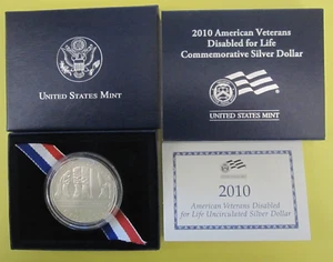 2010W American Veterans Disabled for Life Silver Dollar Uncirculated w/Box & COA - Picture 1 of 2