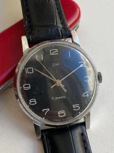Vintage RARE Men  Wrist Watch ZIM ЗИМ 15 JEWELS BLACK DIAL USSR CAL 2608 - Picture 1 of 17