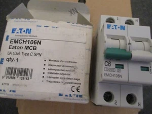 NEW EATON C6 6 AMP EMCH106N SINGLE POLE WITH NEUTRAL CIRCUIT BREAKER. - Imagen 1 de 1