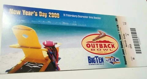 2009 Outback Bowl Ticket Stub Iowa Hawkeyes South Carolina Football Beaches Cover