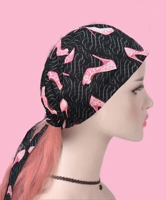 Fashion Scrub Cap, Heels Scrub Cap, Pink Heels Surgeon Cap, Glittery Nurse Scrub - Image 1 of 2