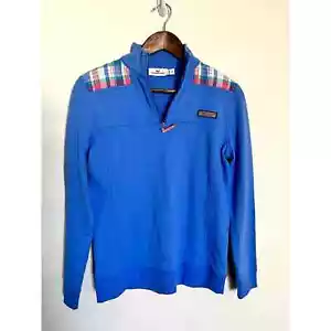 Women’s X-Small Vineyard Vines Blue Plaid Shirt Jacket Half Zip - Picture 1 of 3
