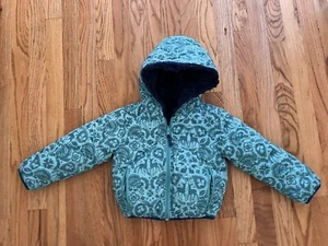 Garnet Hill Kids Coat Small reversible puffer soft super warm Green Blue Paisley - Picture 1 of 8
