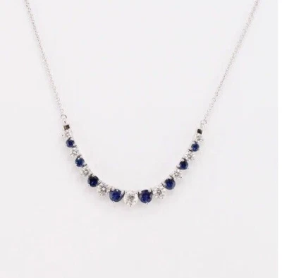 3CT Lab-Created Round Blue Sapphire Womens Beauty Necklace 14K White Gold Plated - Image 1 of 4