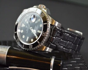 PULSERA RELOJ 22 20 18MM NEGRO I CUERO AUTÉNTICO BRAIDY MA CORREA COMPATIBLE ROLEX - Imagen 1 de 12