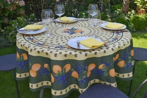Tablecloth Provence 180 cm Round Green from France Easy Care and Non Iron - Picture 1 of 7