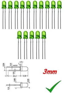 15pz Diodo LED 3mm VERDE standard fascio luce diffuso - Foto 1 di 1