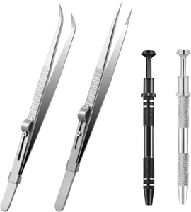 4 Stück Edelstahl Mini Kugelhalter Schmuck Pinzette Piercing Zange mit 4 Klauen - Bild 1 von 7
