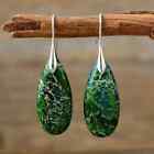 Pair of Gorgeous natural Green Jasper Sterling Silver drop earrings