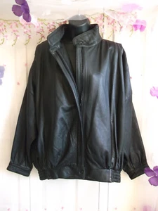 Black leather bomber/batwing sleeve style jacket,elasticated waist,zip front.siz - Picture 1 of 19