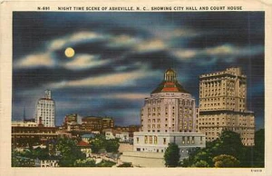 Escena nocturna Ayuntamiento Palacio de Justicia Asheville Carolina del Norte Postal - Imagen 1 de 2