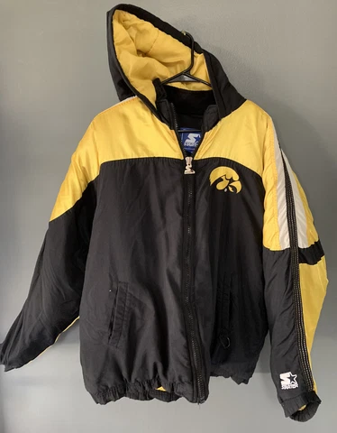 Vintage STARTER University Of Iowa Hawkeyes Hood Nylon Puffer Coat Jacket Sz XL Cover