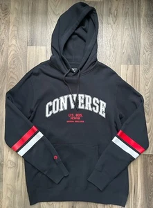 Converse Collegiate Text Logo Pullover Men's Hoodie Black Size Large - Picture 1 of 4