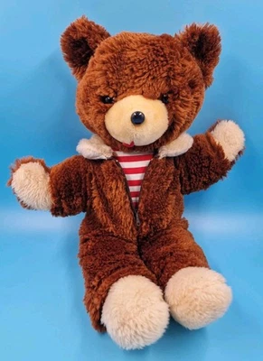 Vintage DDR Bär Teddy mit Plüsch Anzug mit Reißverschluss 46 cm 70er/80er Jahre  - Bild 1 von 4
