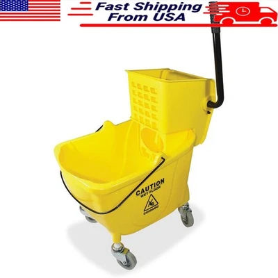 Mop Bucket Wringer Combo High Back Nonmarking Casters Easy Mobility 26-35Qt New - Image 1 of 4