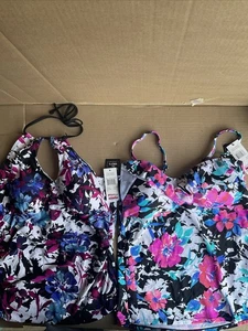 2 Women's Multicolor Floral Swimwear Size 14 Island Escape - Picture 1 of 5