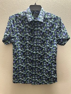 Marc Anthony Mens Navy Blue Zebra Print Slim Fit Button-Down Shirt - Image 1 of 4