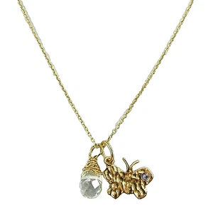 Unwritten 14K Gold Over Sterling Silver, Necklace w/ Gemstone & Butterfly, NWT! - Picture 1 of 5