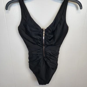 Miraclesuit Swimsuit Womens Size 10 Black Vive Zip Front One Piece Shapewear - Picture 1 of 10