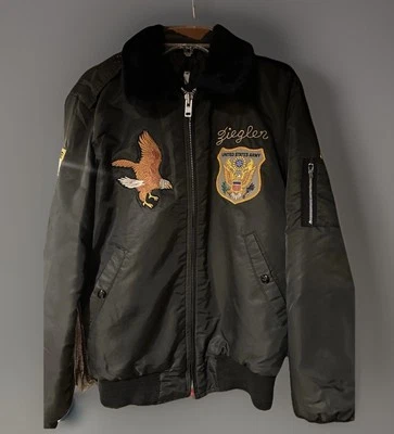 Chaqueta de Vuelo Militar De Colección Ejército Negro Bombardero Aerotransportado Nueva Jersey Ziegler EE. UU. Foto 1 de 4