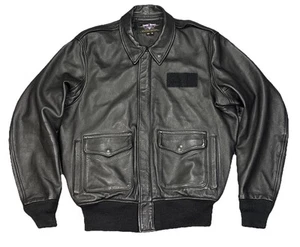 GIBSON & BARNES A-2 Flying Bomber Giacca di Pelle Nera American Airlines Taglia 42 R - Foto 1 di 12