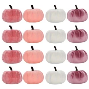 12 Pc Velvet Pumpkins Artificial Pink White Autumn Seasonal Decoration - Photo 1/7