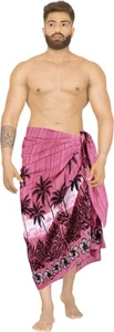 LA LEELA Men's Sarong Bath Swimsuit Pareo Wraps One Size Taffy Palm Tree - Picture 1 of 3