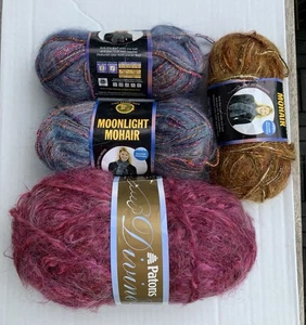 Mix Lot Lion Brand Moonlight Mohair Yarn 2 skeins Coral Reef, 1 Safari+ 1 Patons - Bild 1 von 12