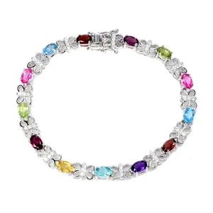 925 Sterling Silver Bracelet Oval Citrine 6x4mm Amethyst Topaz Gemstone Jewelry - Picture 1 of 13