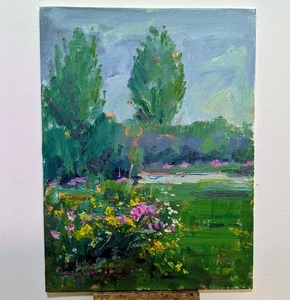 Original Artwork 9”x12” Oil Canvas Panel Fox River Forest Tadeusz Seidel - Picture 1 of 1