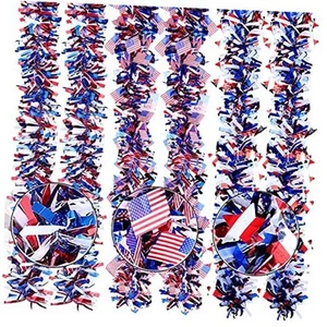 6 Pcs 4th of July Patriotic Tinsel Garland 39.4 Feet Red White and Blue - Picture 1 of 8