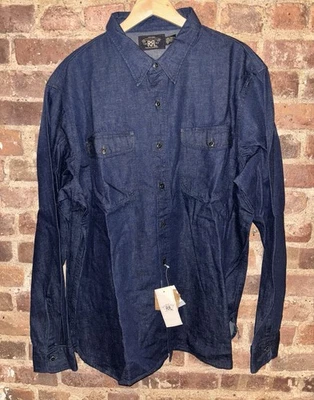 RRL Dark Blue Denim Double Pocket Long Sleeve button up shirt - Image 1 of 4
