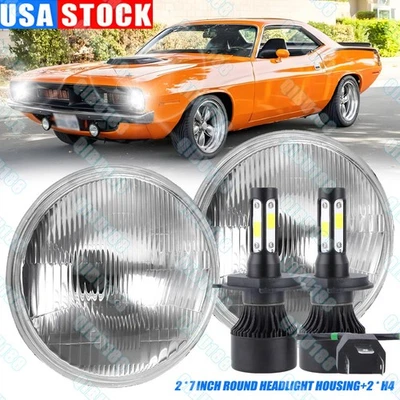 For Plymouth Duster 340 1970-1975 7" inch Round LED Headlights High/Low Beam New - Image 1 of 4