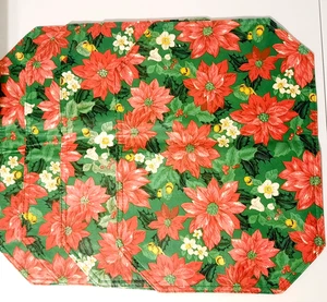 Set of 4 Vintage MCM Retro Vinyl Poinsettia Placemats Red Green White - Picture 1 of 9