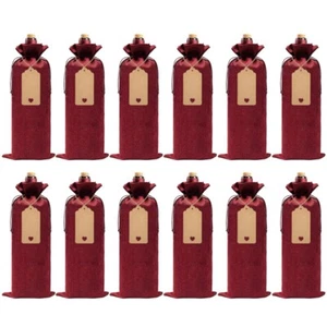 Drawstring Burlap Wine Gift Bags for 750ml Liquor Bottles ( 12PCS, Wine Red ) - Picture 1 of 12