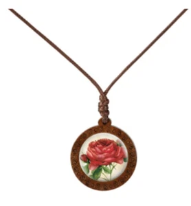 VINTAGE STYLE RED ROSE BOHO NECKLACE cottagecore 70's JL722 glass new flower - Picture 1 of 1