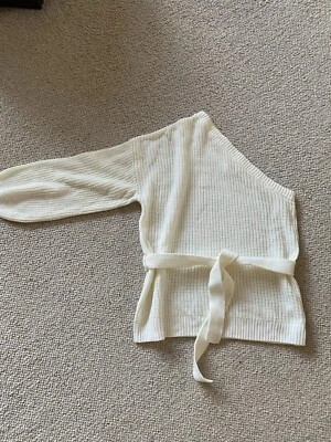 MISGUIDED Cream One Sleeve Jumper - Belted - Size 8 - Worn Once - Image 1 of 4