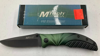 M-TECH GREEN FOLDING KNIFE With Pocket Clip (Black-Plain Edge) Item# MT-329G - Image 1 of 4